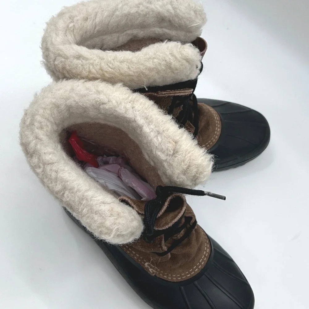 Kamik Waterproof Brown Suede Winter Duck Boots Faux Fur Trim Lace Up Mens 8